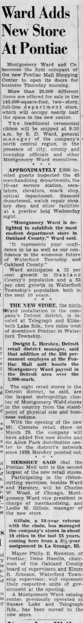 Summit Place Mall (Pontiac Mall) - Feb 01 1962 Article (newer photo)